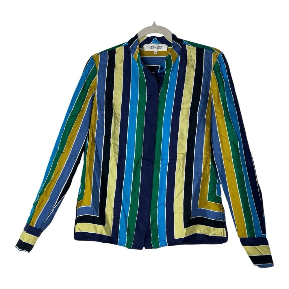 Diane Von Furstenberg Size 4 100% Silk Shirt Top Womens Long Sleeve Button Front